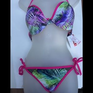 Bongo blue green palms bikini 2 piece set Size M
